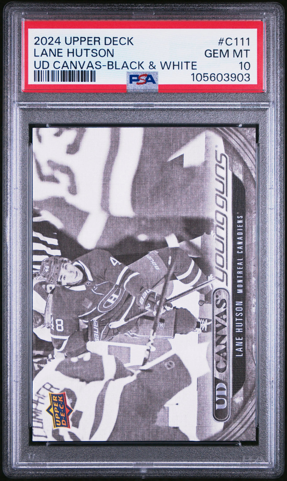 2024 Upper Deck UD Canvas Young Guns RC Lane Hutson Black White PSA 10
