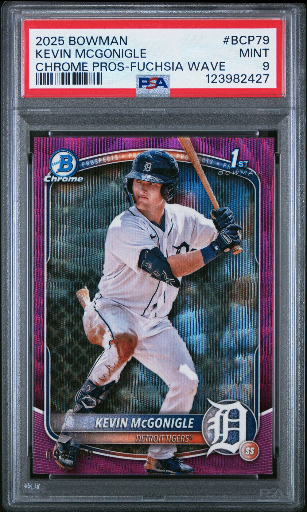 2025 1st Bowman Chrome Prospects Kevin Mcgonigle RC Fuchsia Wave /199 PSA 9