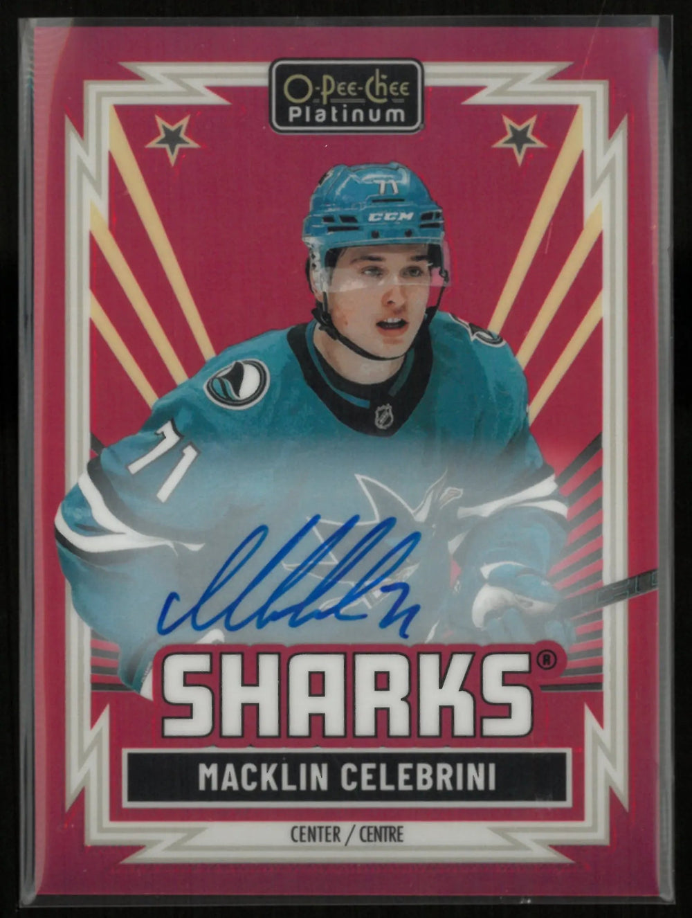 2025-26 O-Pee-Chee Platinum Autograph Macklin Celebrini Red Rainbow Auto