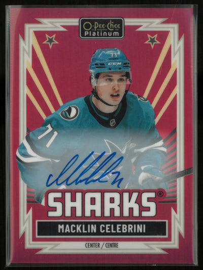 2025-26 O-Pee-Chee Platinum Autograph Macklin Celebrini Red Rainbow Auto