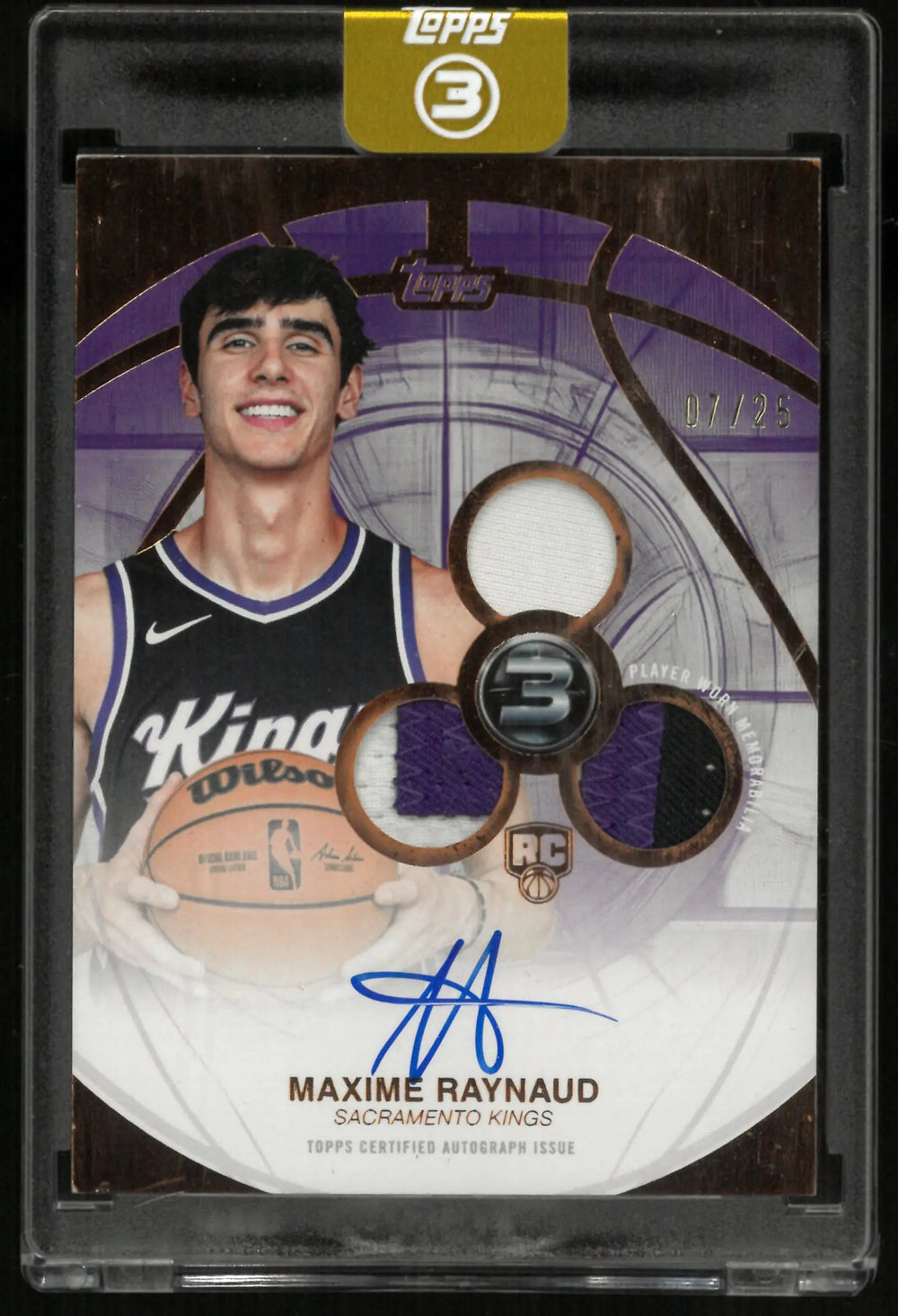 2025-26 Topps 3 Rookie 3 Patch Autograph Maxime Raynaud Auto Orange /25