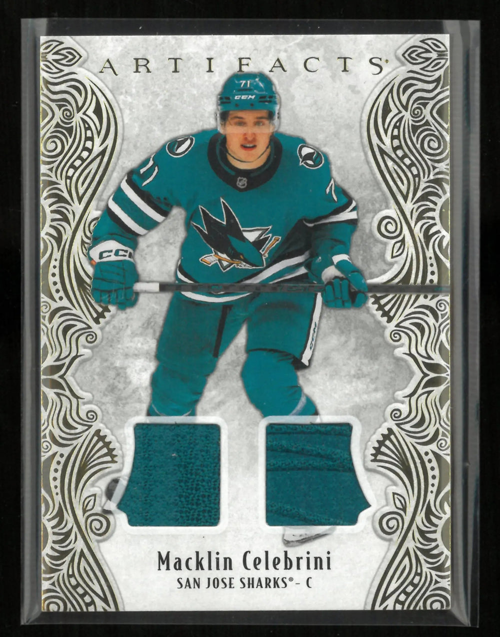 2025-26 Upper Deck Artifacts Gold Material Macklin Celebrini Patch /299