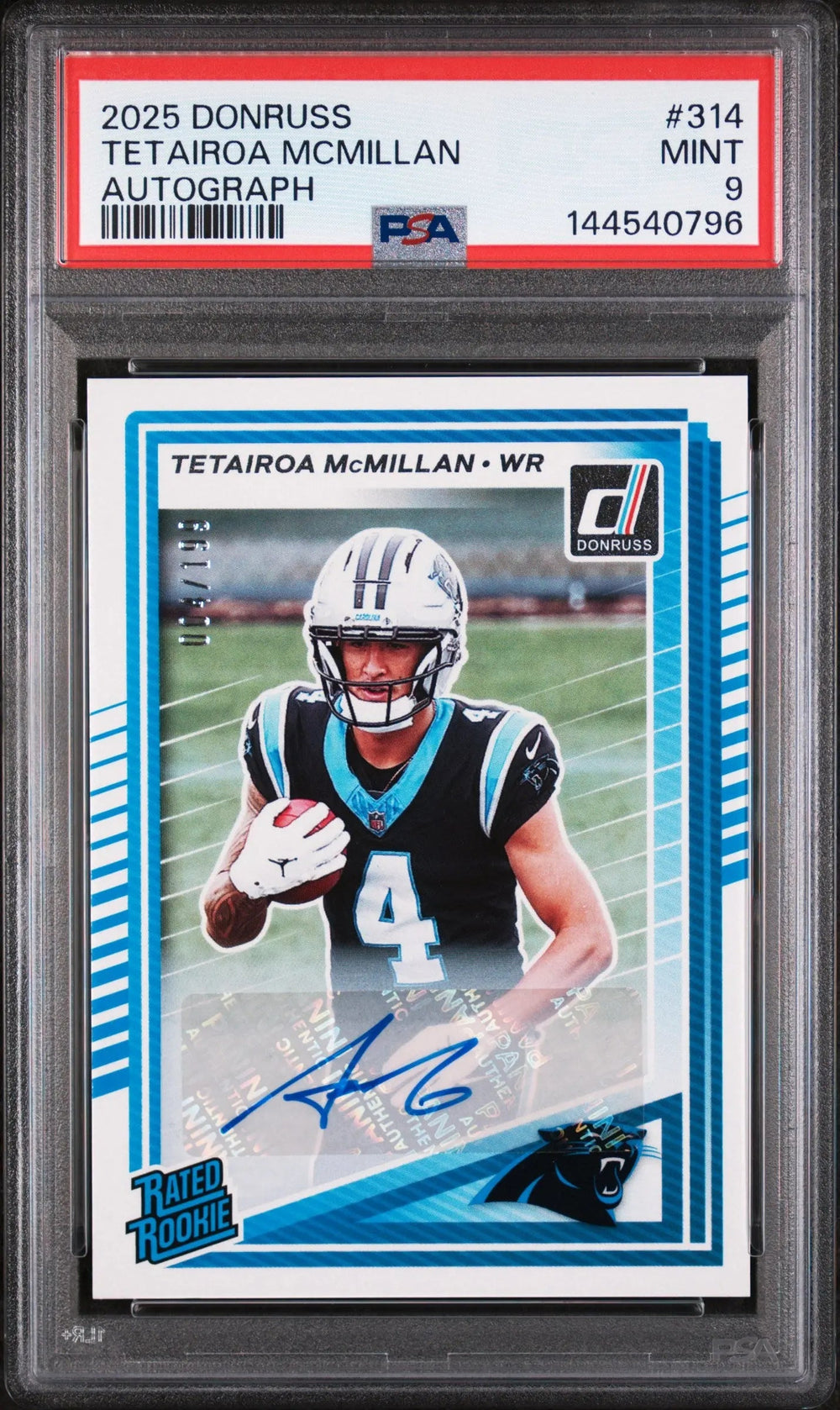 2025 Panini Donruss Rated Rookie Auto Tetairoa Mcmillan 4/199 /199 PSA 9
