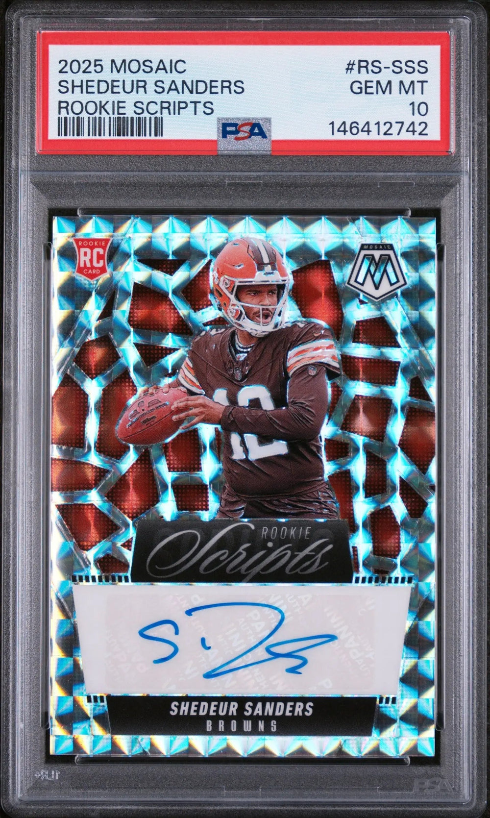 2025 Panini Mosaic Rookie Scripts Auto Shedeur Sanders RC PSA 10