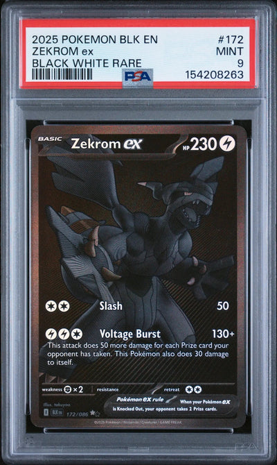2025 Pokemon BLK EN-Black Bolt Zekrom EX Black White Rare PSA 9 172/86
