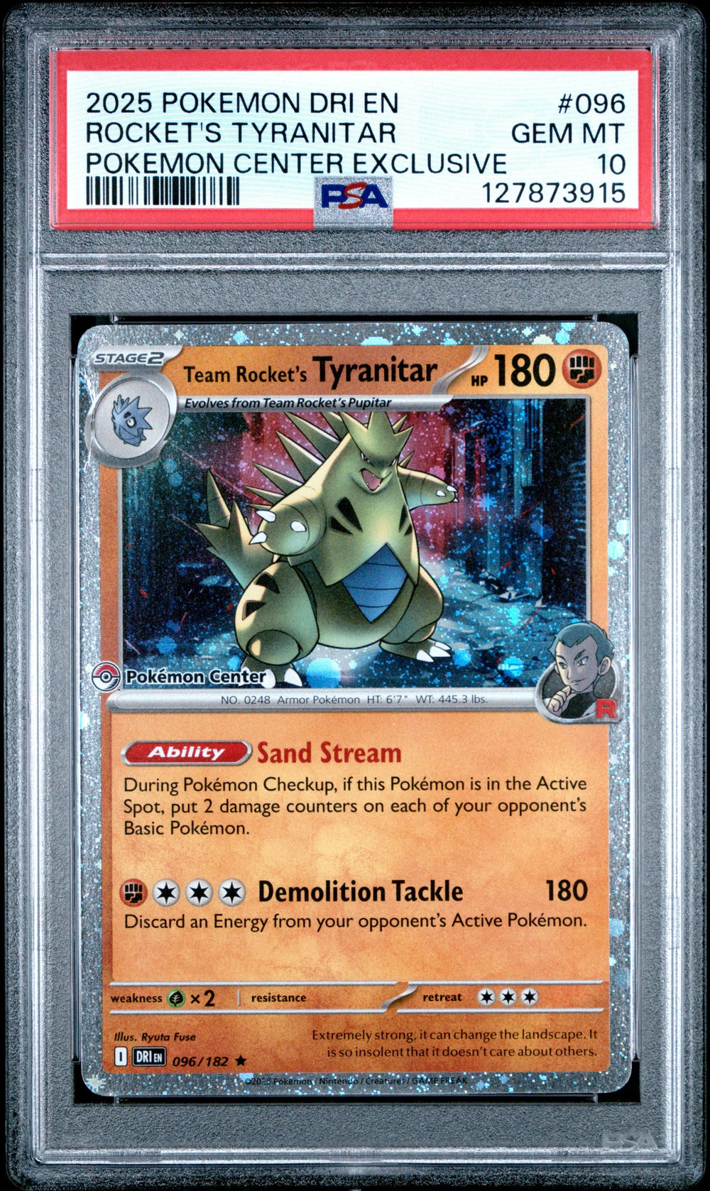 2025 Pokemon Destined Rivals Rocket's Tyranitar Pokemon Center Exclusive PSA 10