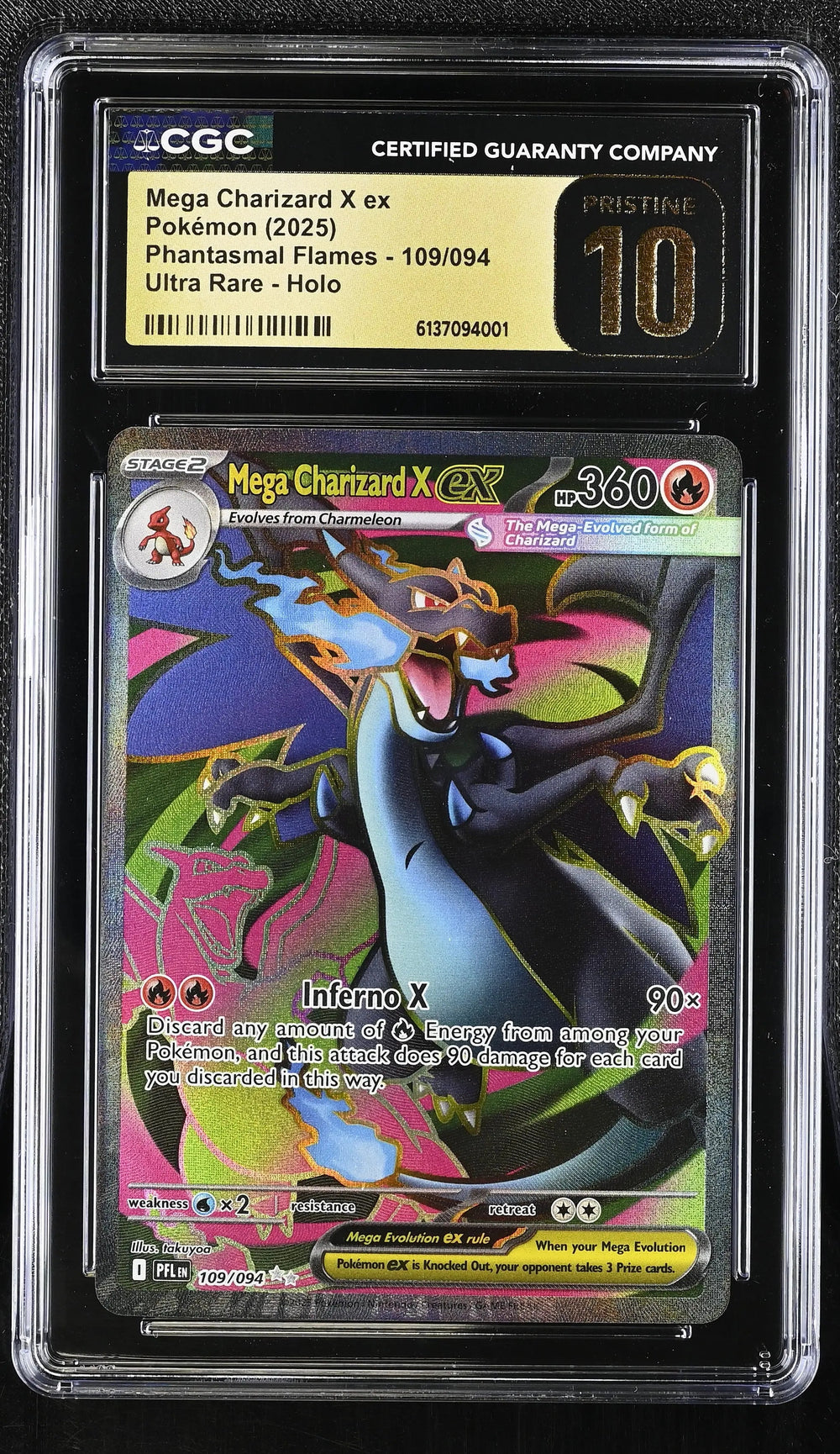 2025 Pokemon Phantasmal Flames Mega Charizard X ex Holo Ultra Rare CGC 10 109/94
