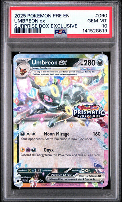 2025 Pokemon Prismatic Evolution Umbreon EX Surprise Box Exclusive PSA 10 60/131