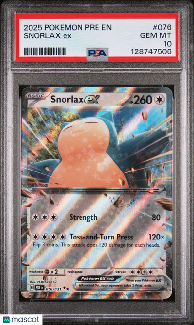 2025 Pokemon Prismatic Evolutions Double Rare Snorlax EX 076/131 PSA 10