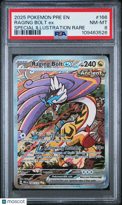 2025 Pokemon Prismatic Evolutions Raging Bolt EX Special Illustration PSA 8 #166
