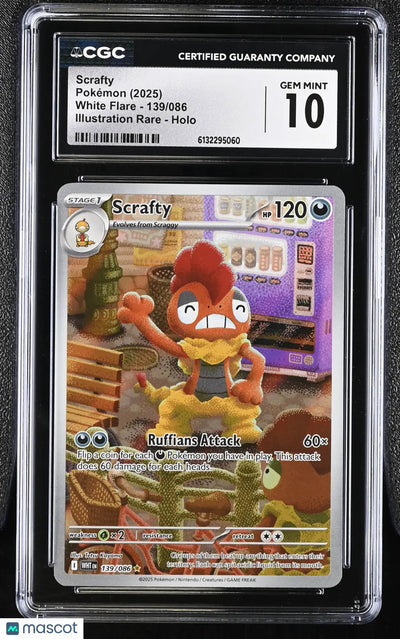 2025 Pokemon White Flare Scrafty Holo Illustration RareeCGC 10 #139/086