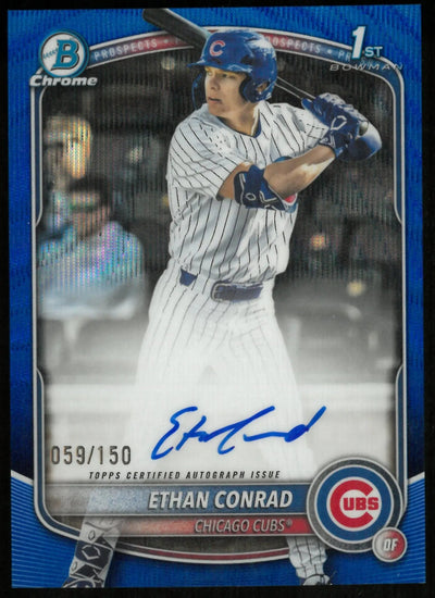 2025 Topps 1st Bowman Chrome Prospects Auto Blue Wave Ethan Conrad /150
