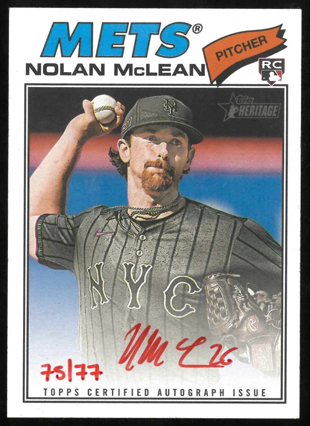 2025 Topps Baseball Nolan McLean RC Rookie Red Ink Auto /77