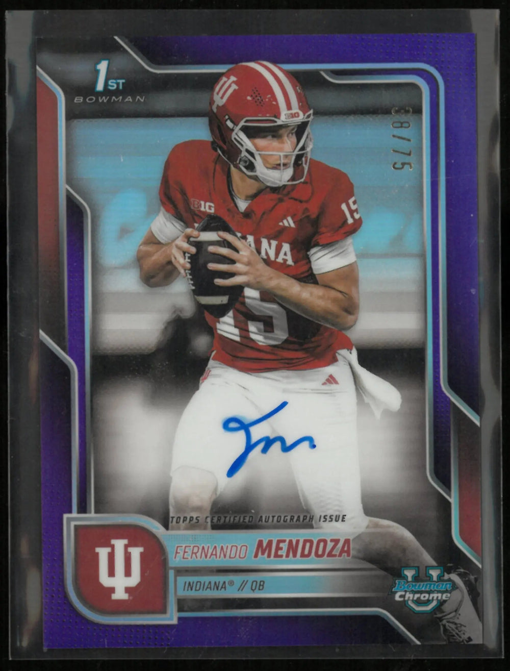 2025 Topps Bowman Chrome Prospect Auto University Fernando Mendoza Purple /75
