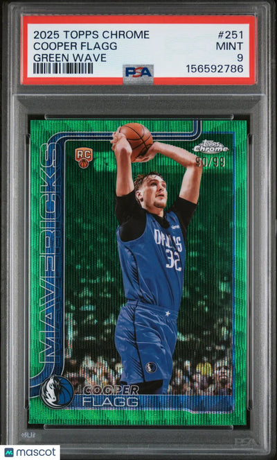 2025 Topps Chrome Basketball Cooper Flagg RC Rookie Green Wave /99 PSA 9