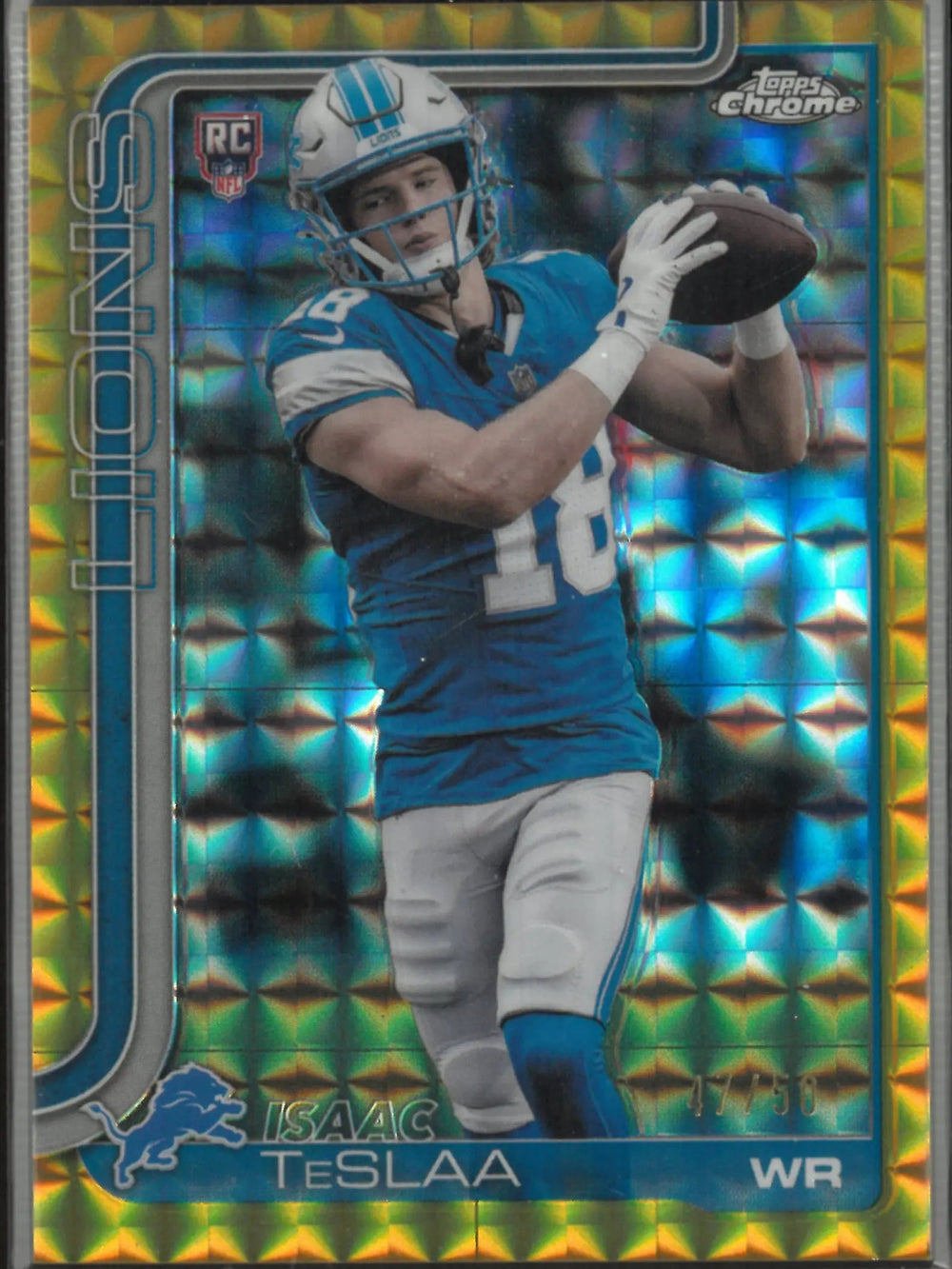 2025 Topps Chrome Football Gold Geometric Refractor Rookie Isaac Teslaa /50