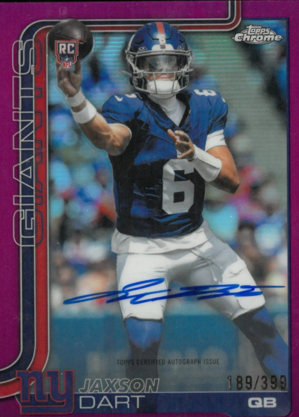 2025 Topps Chrome Football Jaxson Dart RC Rookie Pink Auto /399