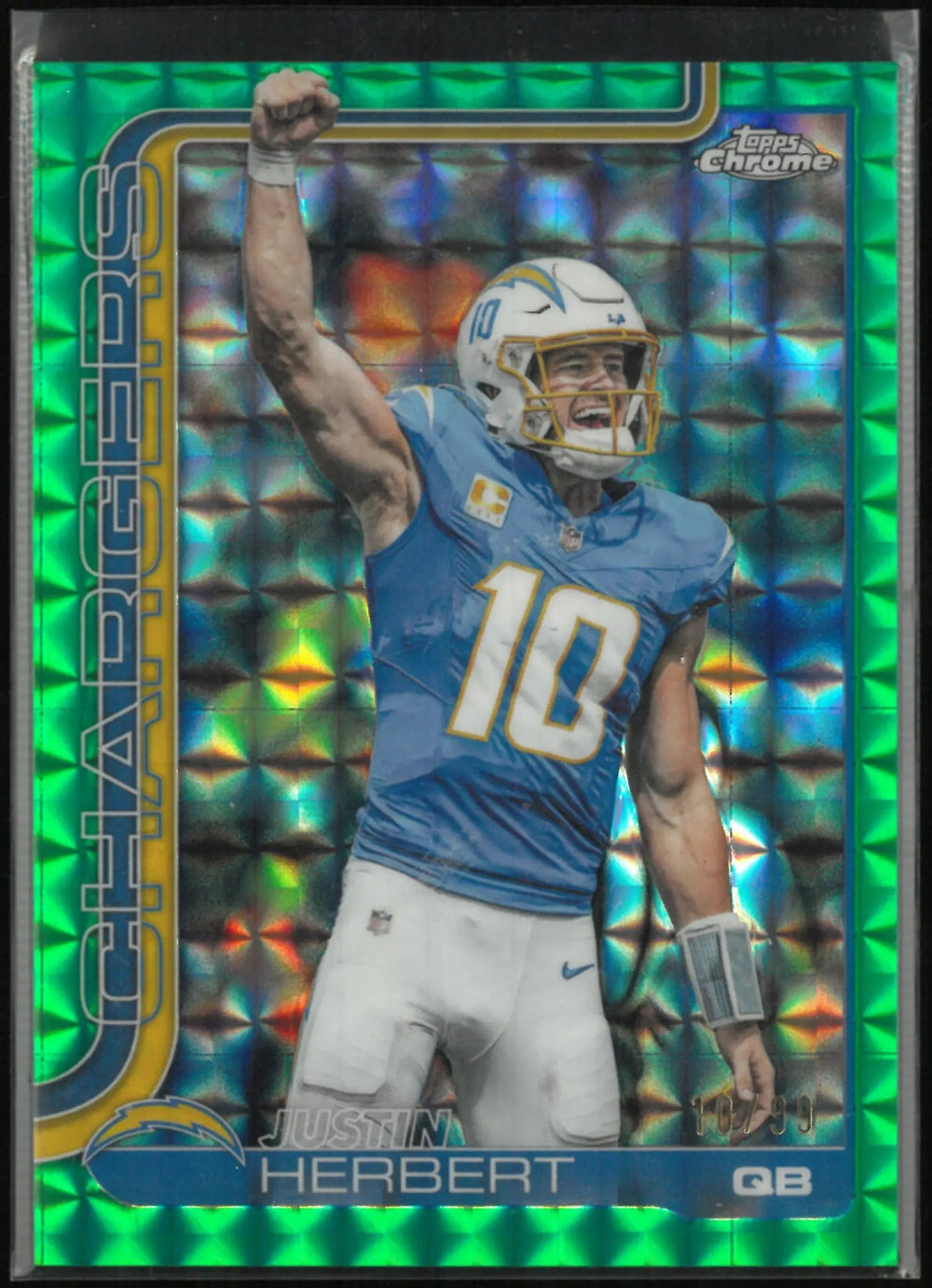 2025 Topps Chrome Justin Herbert Green X-Fractor /99 Jersey #