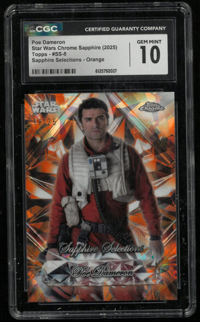2025 Topps Chrome Star Wars Sapphire Selections Poe Dameron Orange /25 CGC 10