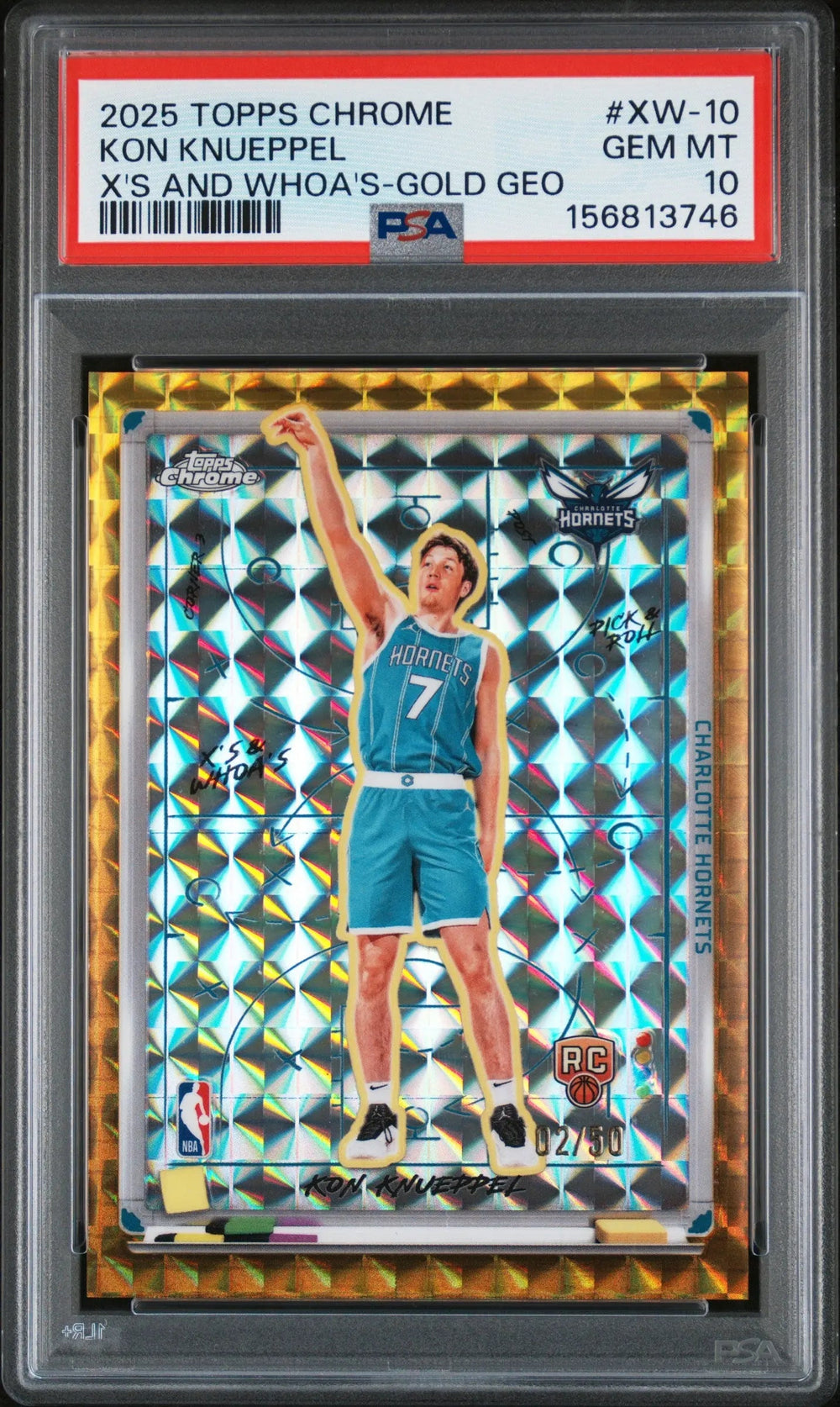2025 Topps Chrome X'S And Whoa's Kon Knueppel RC Rookie Gold Geo /50 PSA 10