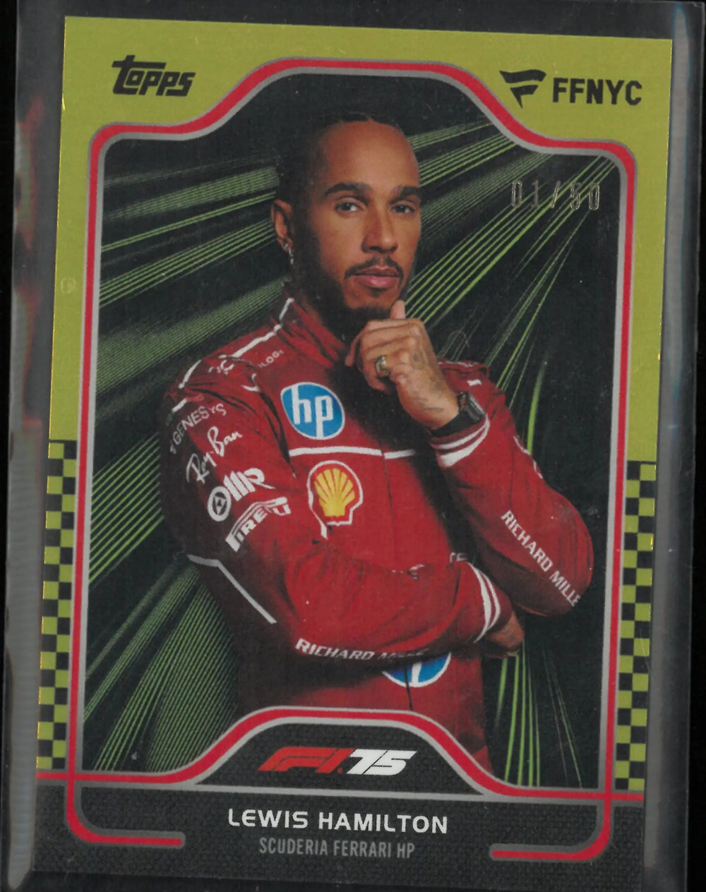 2025 Topps Fanatics Fest NYC Exclusive Lewis Hamilton Taxi Check Gold /50