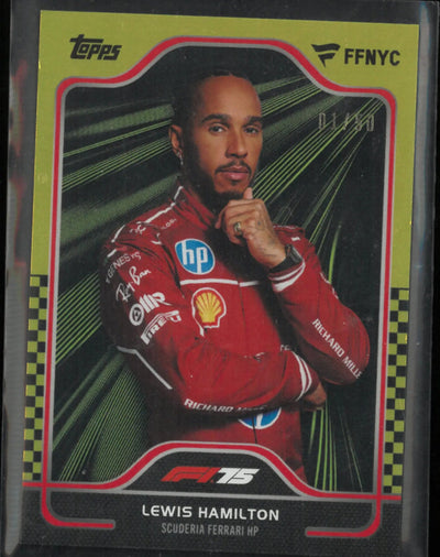 2025 Topps Fanatics Fest NYC Exclusive Lewis Hamilton Taxi Check Gold /50