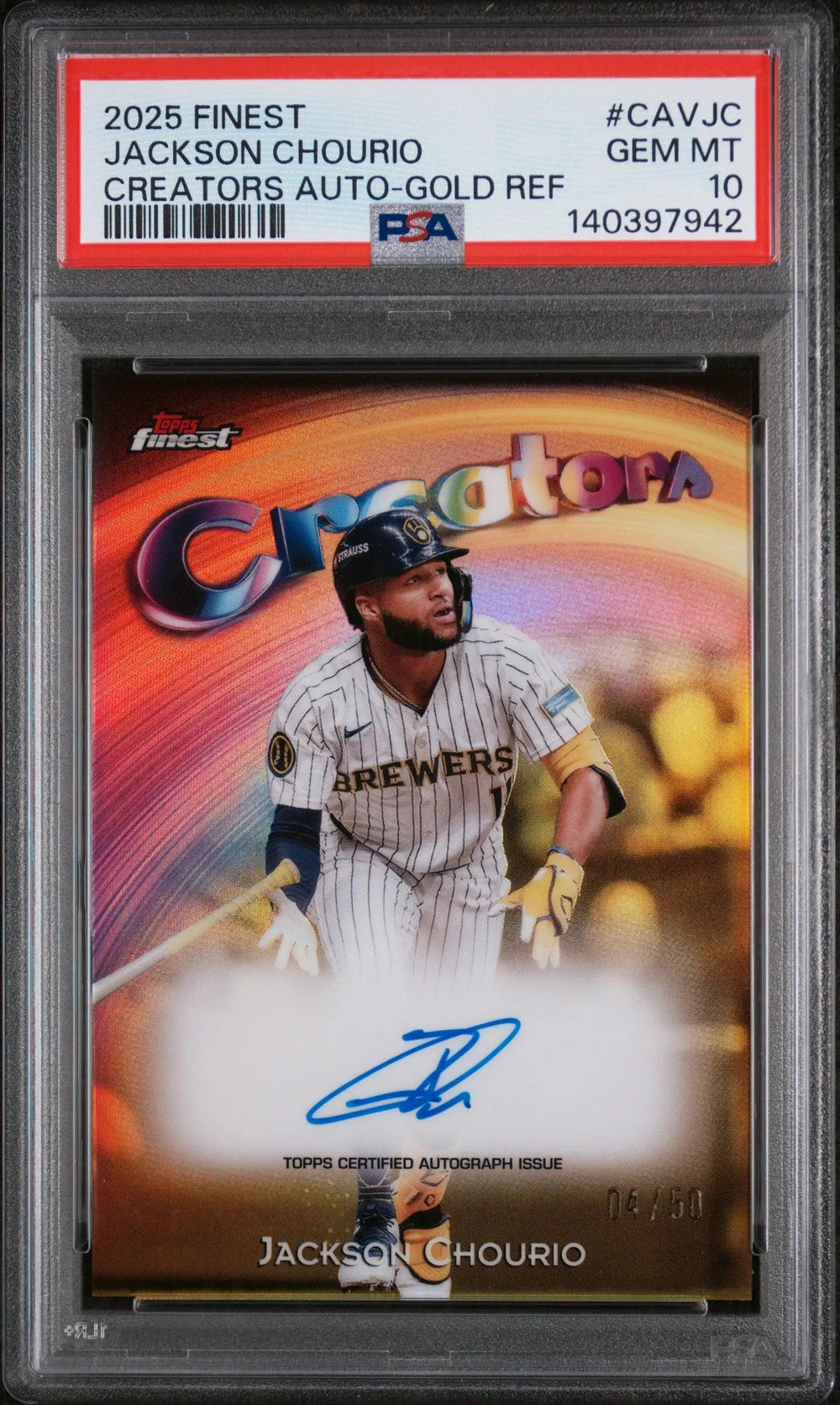 2025 Topps Finest Creators Auto Jackson Chourio Gold Refractor /50 PSA 10
