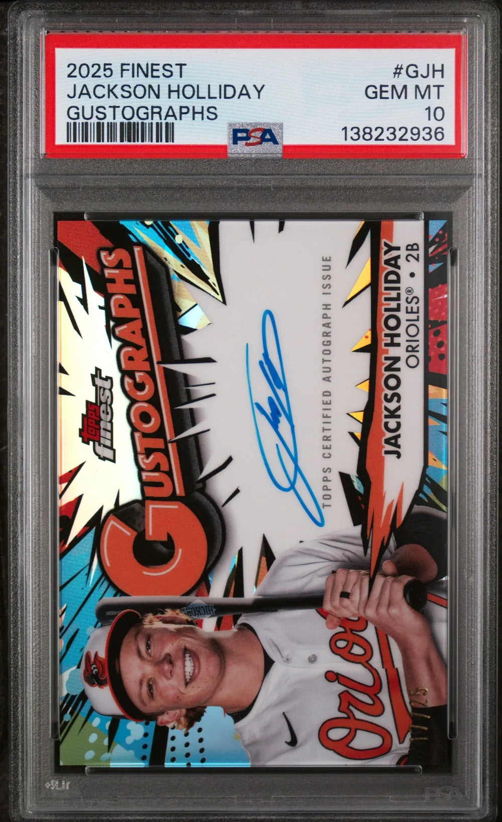 2025 Topps Finest Gustographs Auto Jackson Holliday PSA 10 /25