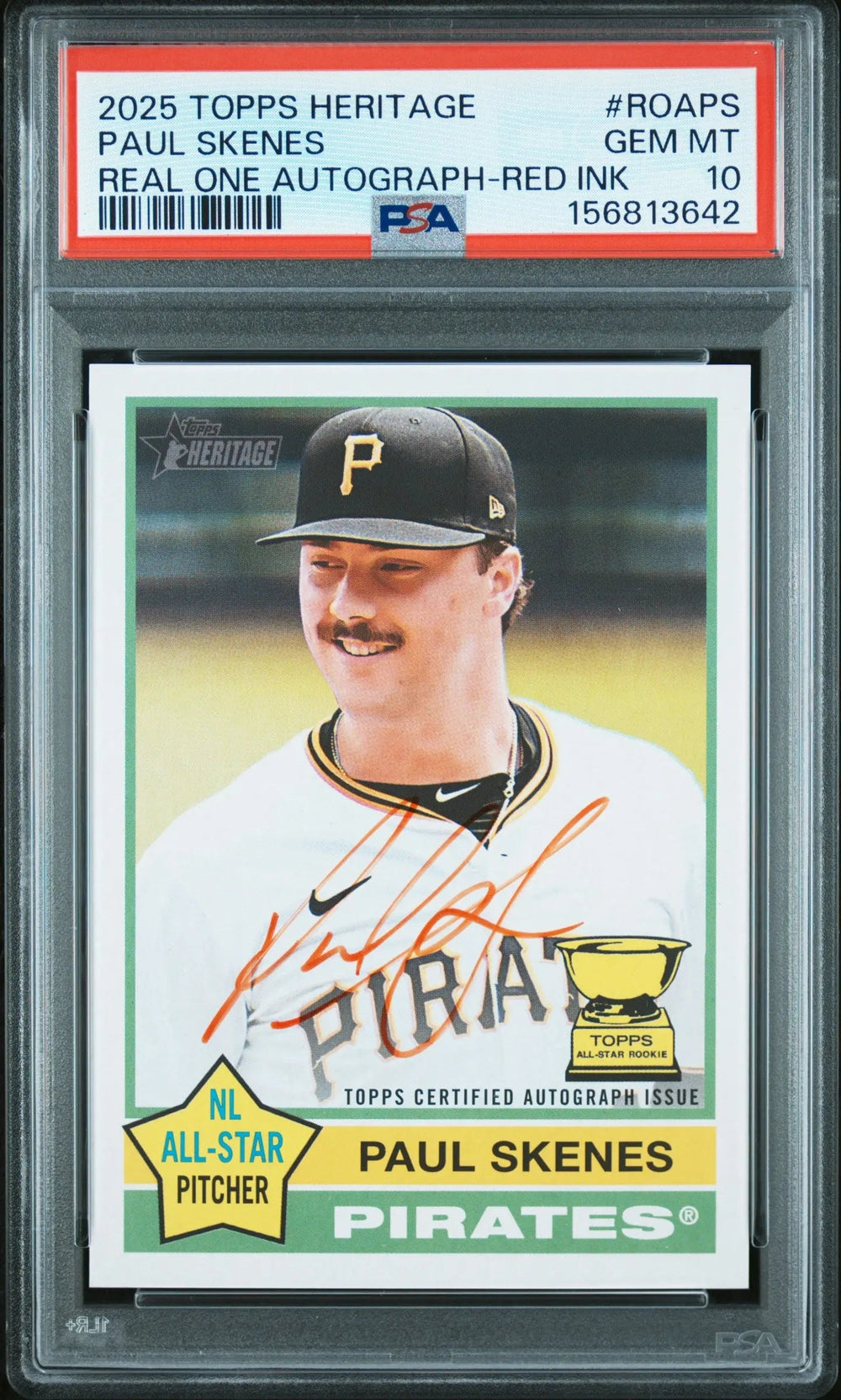2025 Topps Heritage Real One Red Ink Auto Paul Skenes NL All Star PSA 10 /76