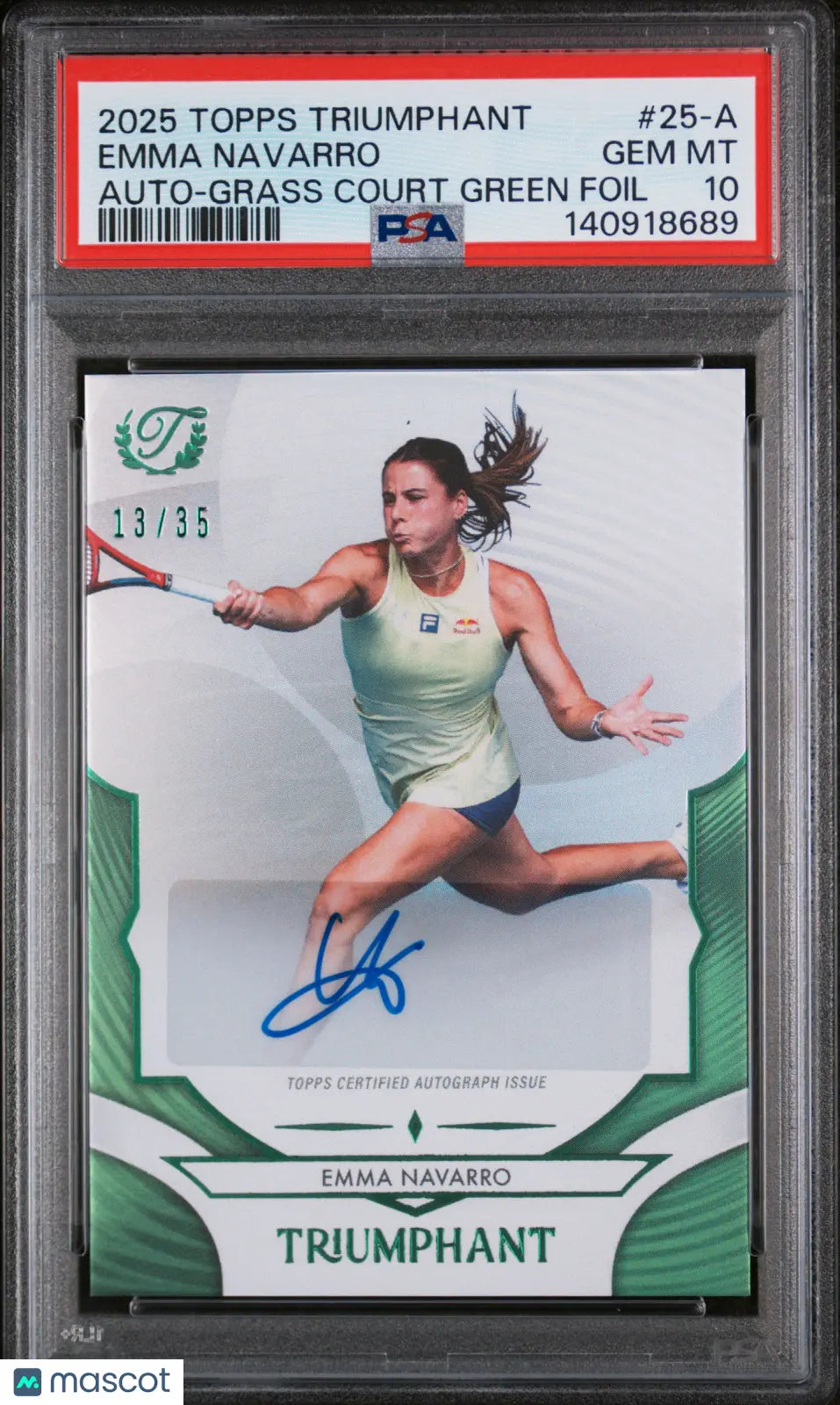 2025 Topps Triumphant Tennis Auto Emma Navarro A Grass Court Green Foil/35 PSA10