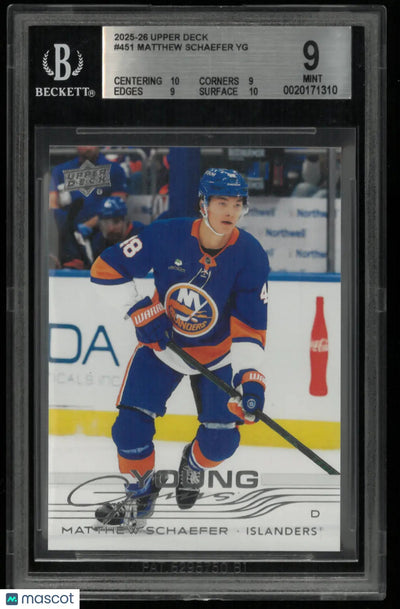 2025 Upper Deck Series 2 Young Guns Matthew Schaefer Rookie RC BGS 9