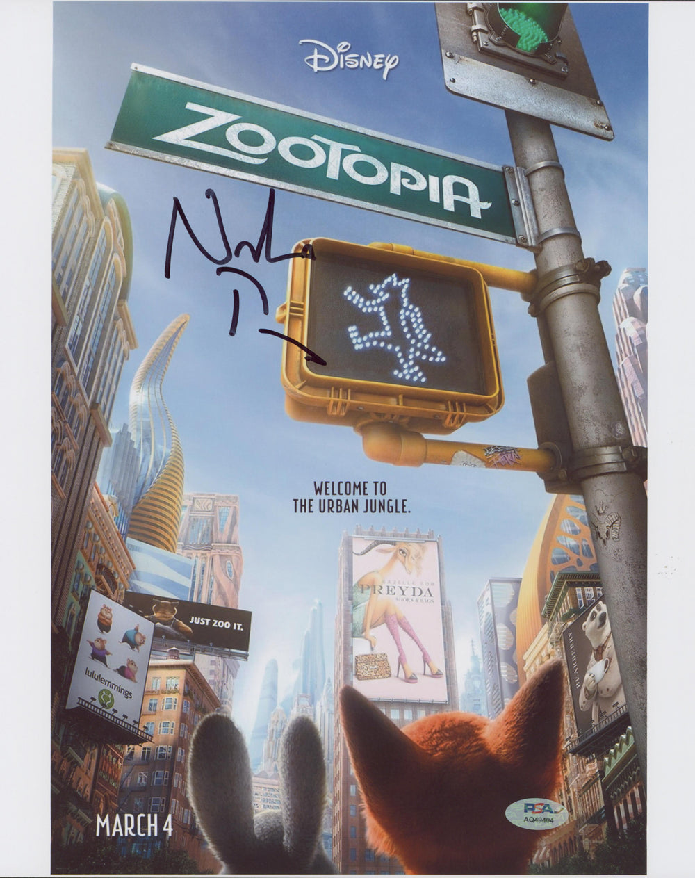 Nate Torrence Zootopia Authentic Signed 11x14 Vertical Photo PSA/DNA #AQ49404