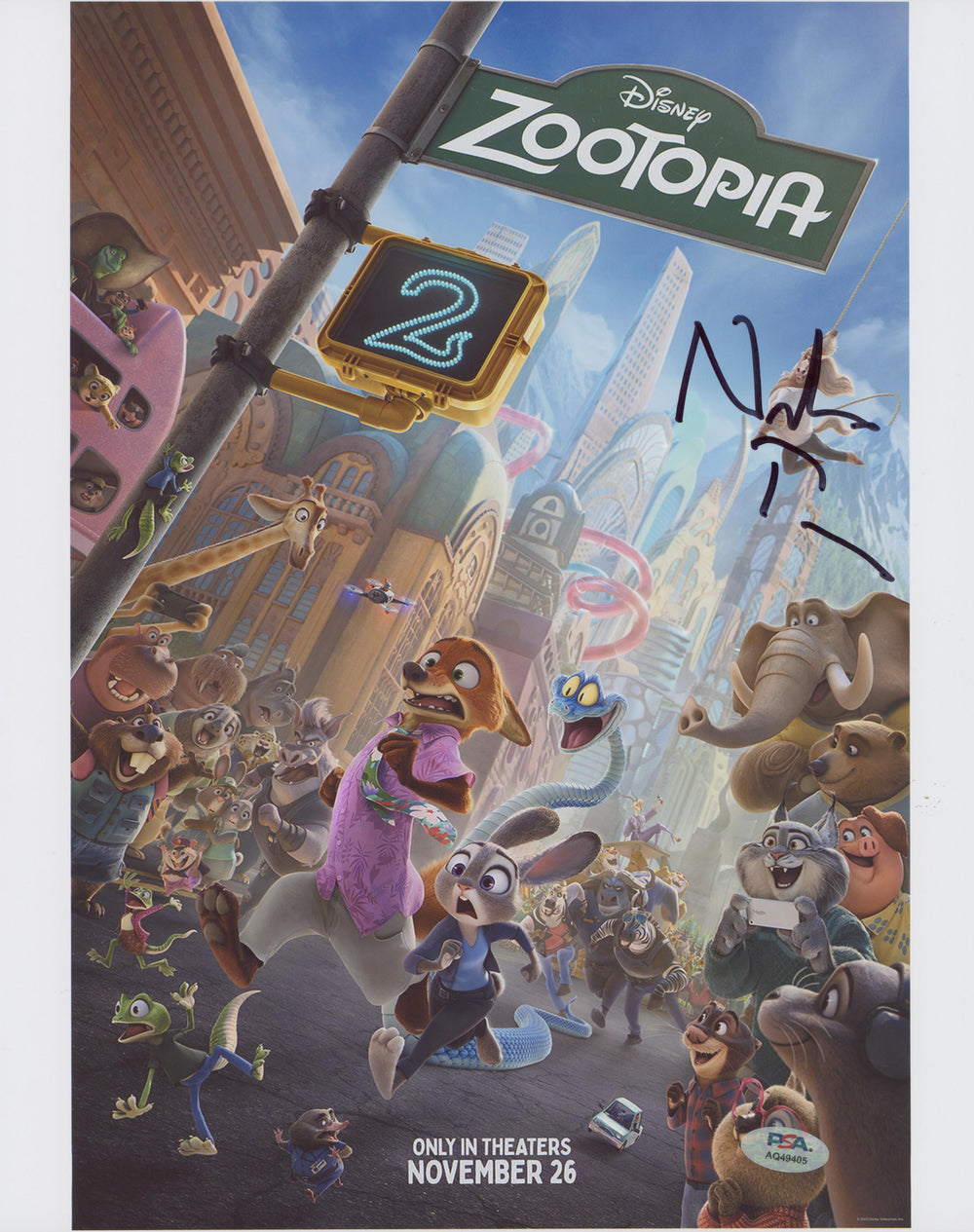 Nate Torrence Zootopia Authentic Signed 11x14 Vertical Photo PSA/DNA #AQ49405