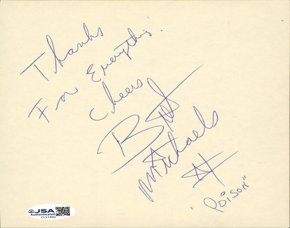 Bret Michaels "Thanks For Everything" Signed Cut Signature 5.5x7 JSA #CL51492