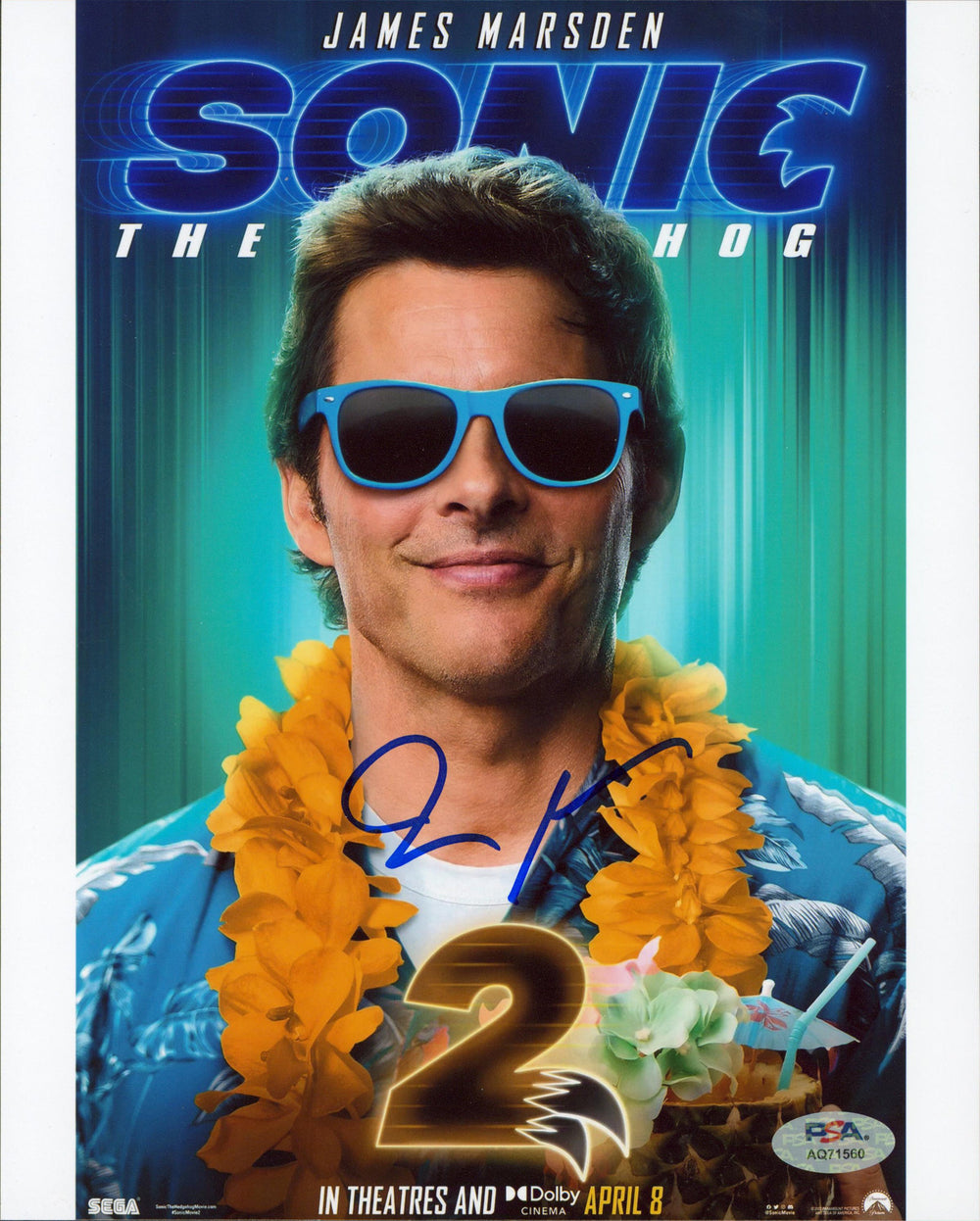 James Marsden Sonic The Hedgehog 2 Authentic Signed 8x10 Photo PSA/DNA #AQ71560