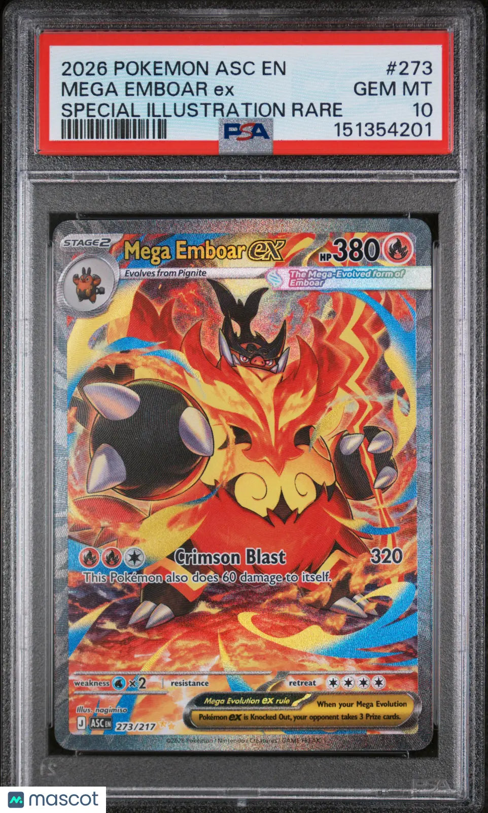 2026 Pokemon Ascended Heroes Mega Emboar EX Special Illustration PSA 10 273/217