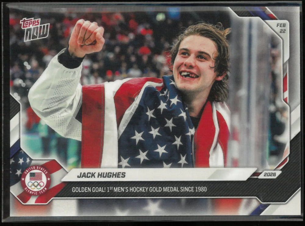 2026 Topps Now Team USA Olympics Jack Hughes Golden Goal! Men's Hockey Gold