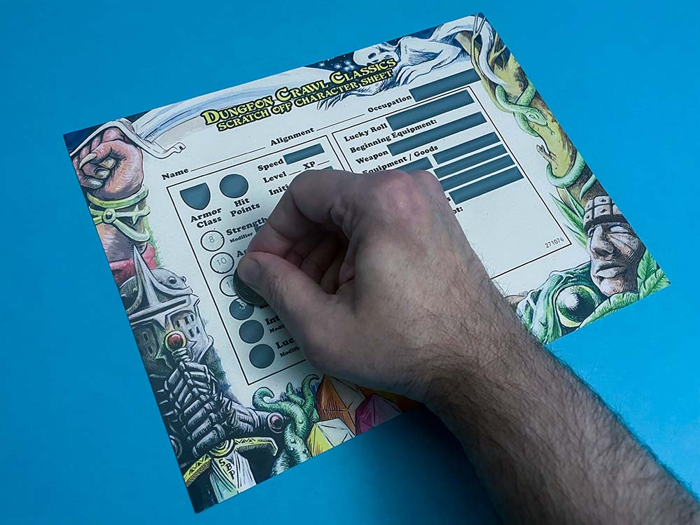 Dungeon Crawl Classics 0-Level Scratch Off Character Sheets