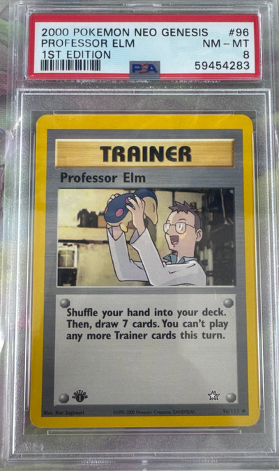 2000 POKEMON NEO GENESIS 1ST EDITION #96 PROFESSOR ELM 1ST EDITION PSA 8