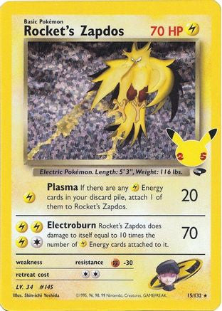 Rocket's Zapdos 15 Celebrations Classic Collection Holofoil