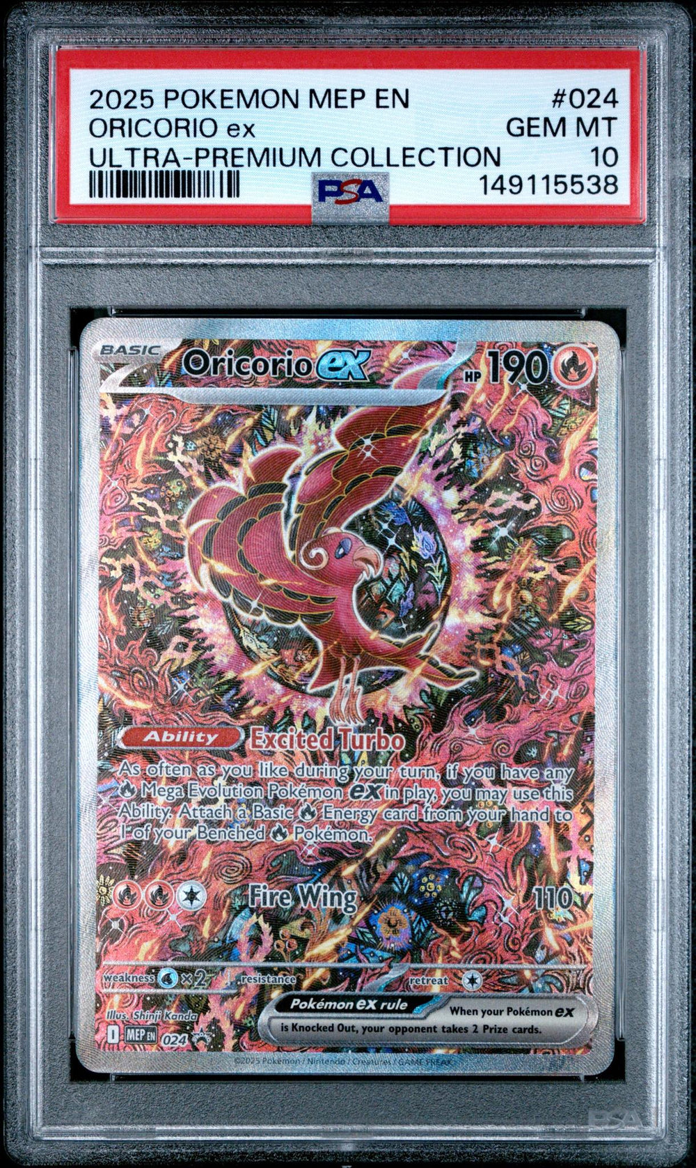 2025 POKEMON MEP EN-ME BLACK STAR PROMO 024 ORICORIO EX MEGA CHARIZARD X ex ULTRA-PREMIUM COLLECTION PSA 10