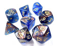 Chessex Lab Dice Lustrous Azurite / Gold Polyhedral 8 Dice Set 30055