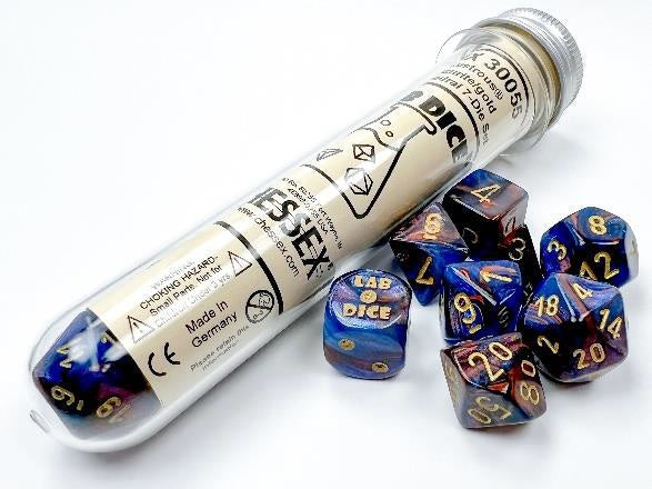 Chessex Lab Dice Lustrous Azurite / Gold Polyhedral 8 Dice Set 30055