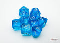 Chessex Lab Dice Translucent Tropical Blue / White 8 Dice Set 30063