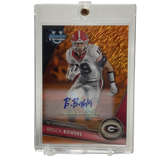 2023 Bowman Chrome University Brock Bowers #50 Autograph Orange Shimmer /25