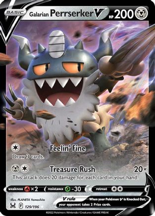 Galarian Perrserker V (129/196) - SWSH11 Lost Origin Holofoil