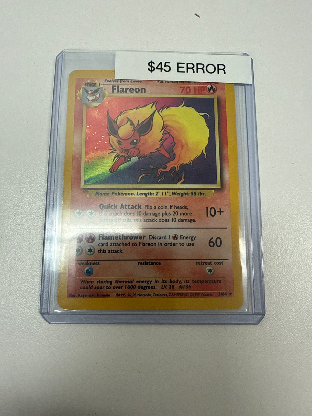 Pokemon Flareon Holo No Symbol Error #3/64