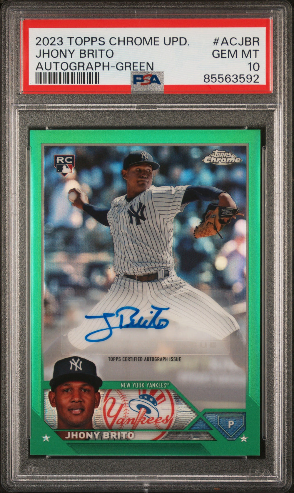 2023 Topps Chrome Update Jhony Brito #AC-JBR Rookie Autograph Green /99 PSA 10