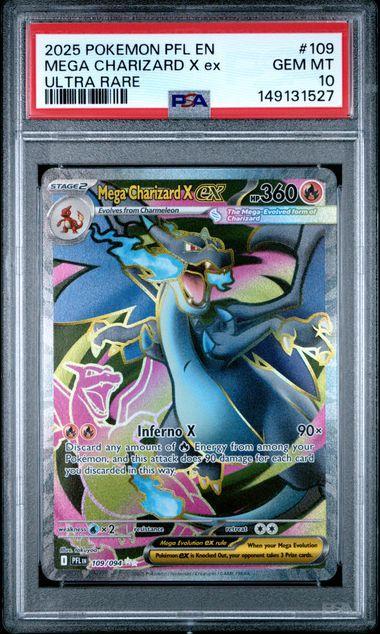 2025 POKEMON PFL EN-PHANTASMAL FLAMES 109 MEGA CHARIZARD X EX ULTRA RARE PSA 10