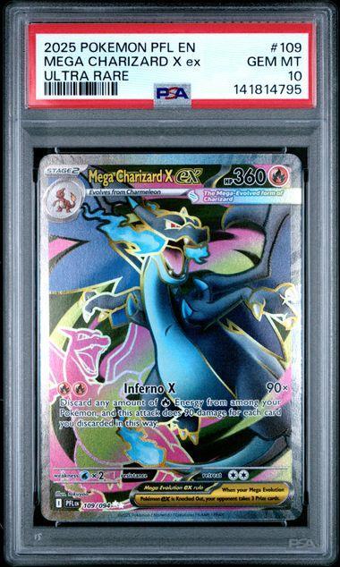 2025 POKEMON PFL EN-PHANTASMAL FLAMES #109 MEGA CHARIZARD X ex ULTRA RARE PSA 10